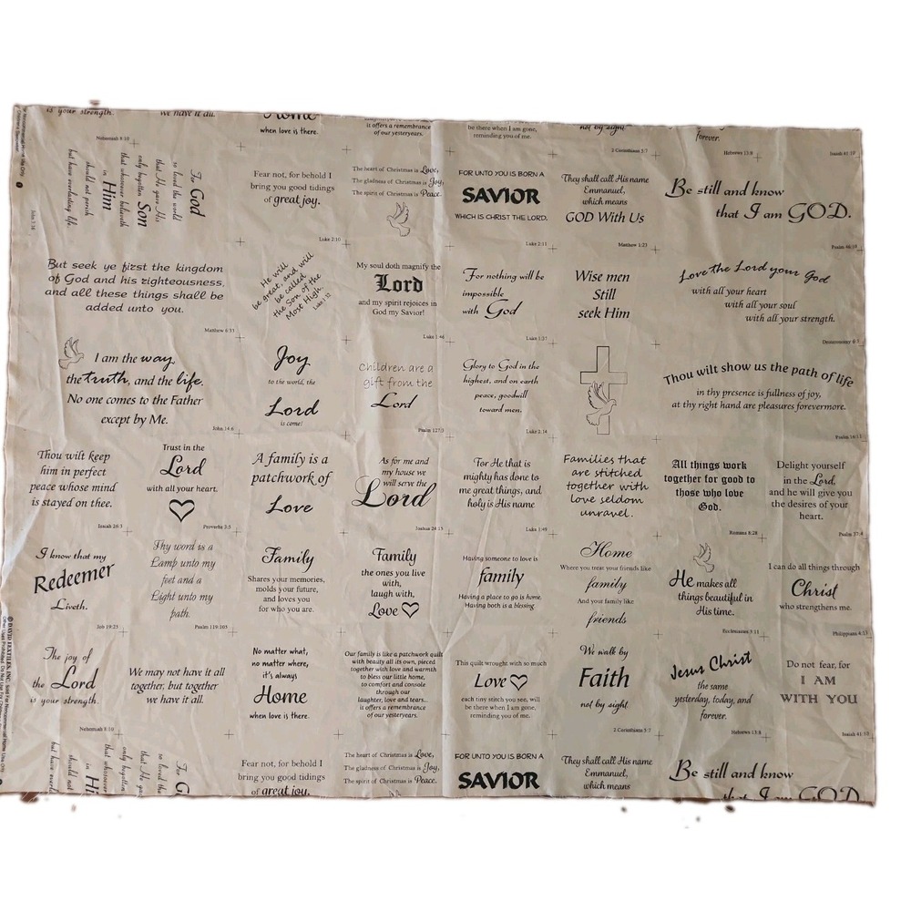 1 yard/Christian Faith SCRIPTURE Fabric 100% Cotton Bible School Black Off-white